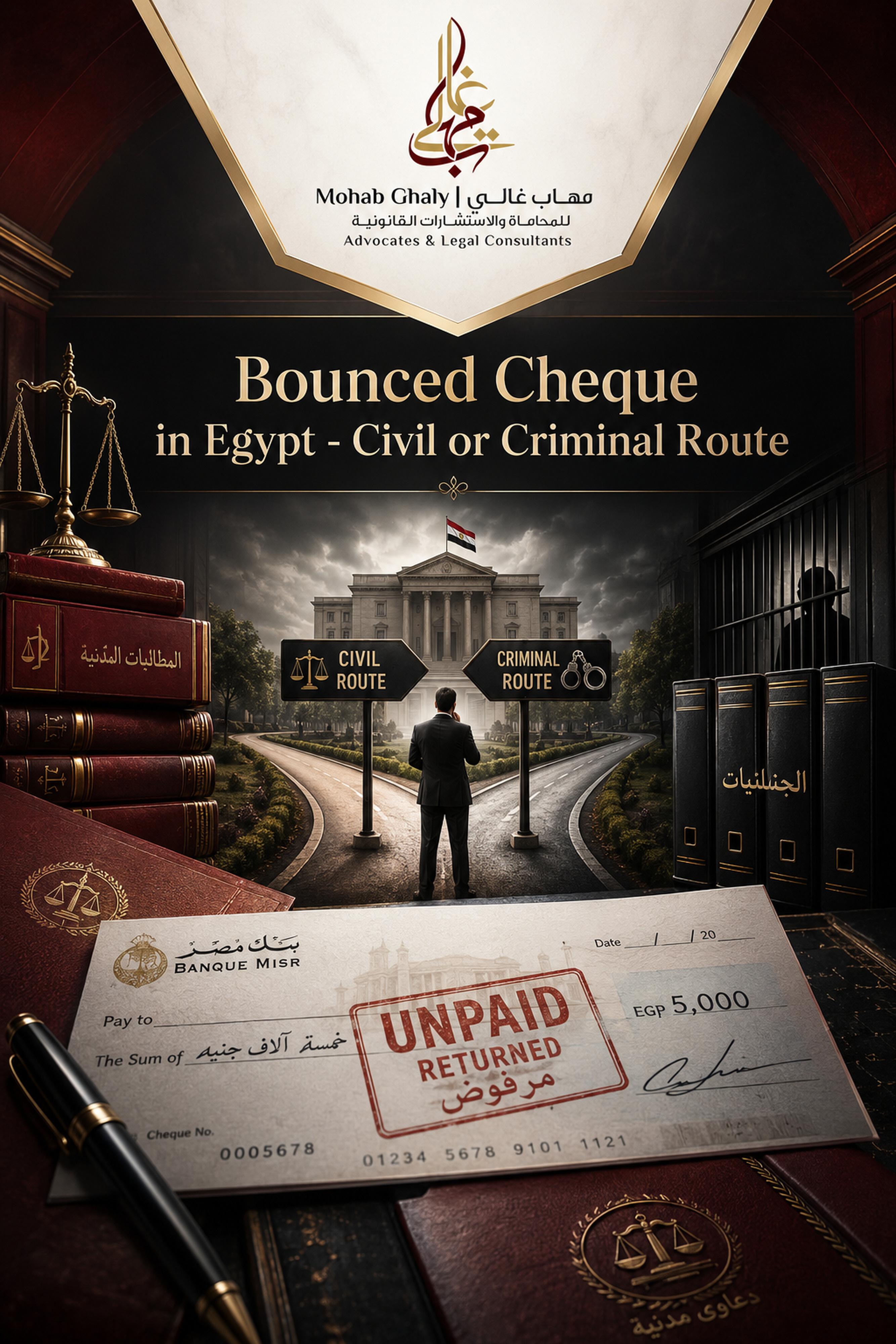 मिस्र में ऋण वसूली और प्रवर्तन वकील: bounced cheque Egypt के लिए व्यावहारिक कानूनी गाइड
